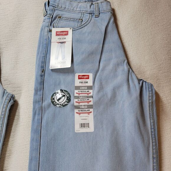 Wrangler Jeans Boys Loose Blue Sz 16 Regular Denim Pant Kid School Skater 5 Star - Picture 4 of 14